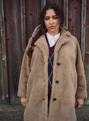 Zizzi Rosa Teddy Coat in Tan