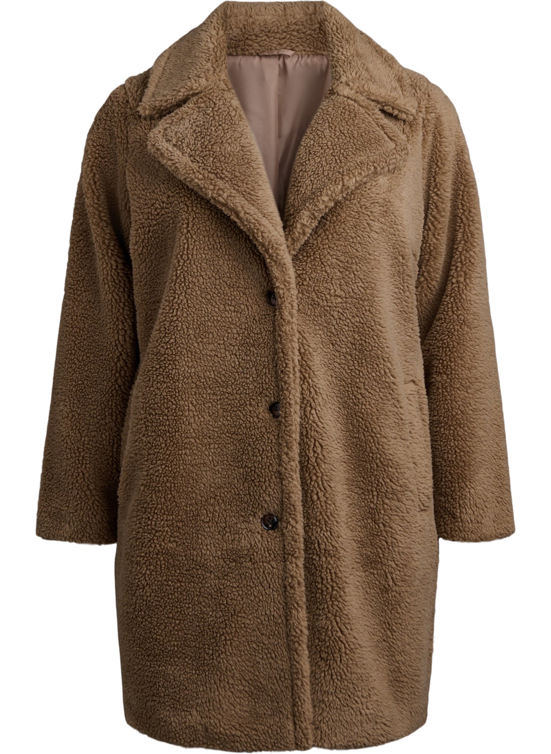 Zizzi Rosa Teddy Coat in Tan
