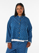 Zizzi Scallop Denim Jacket in Blue 