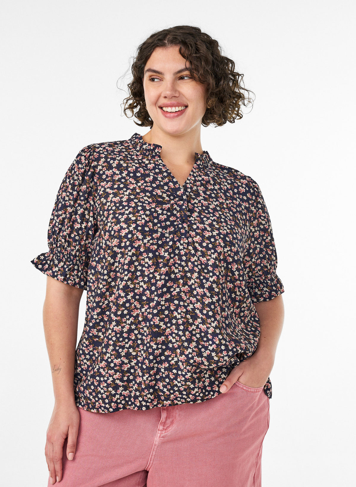 Zizzi Sia Blouse in Navy Flower 