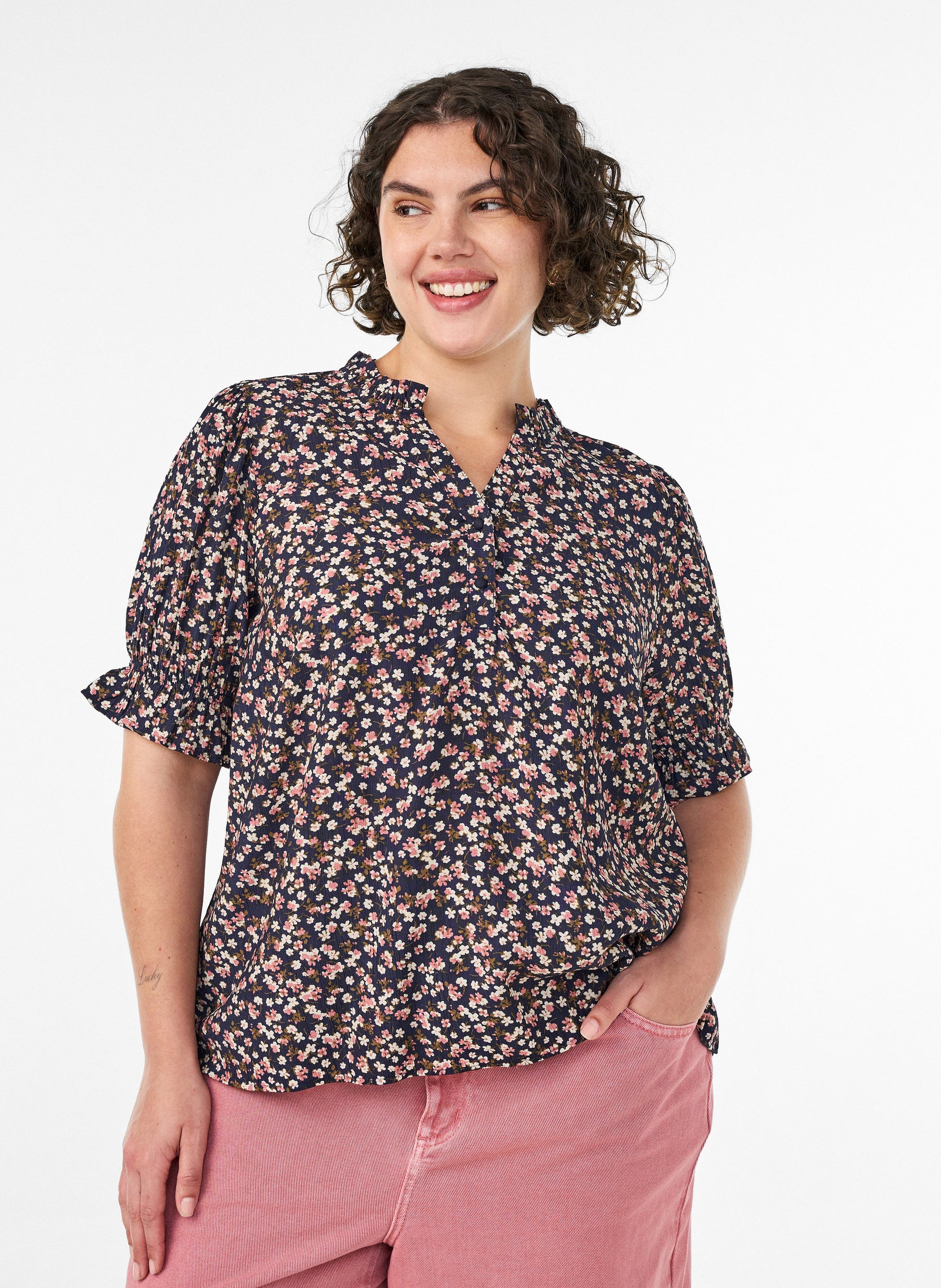 Zizzi Sia Blouse in Navy Flower 