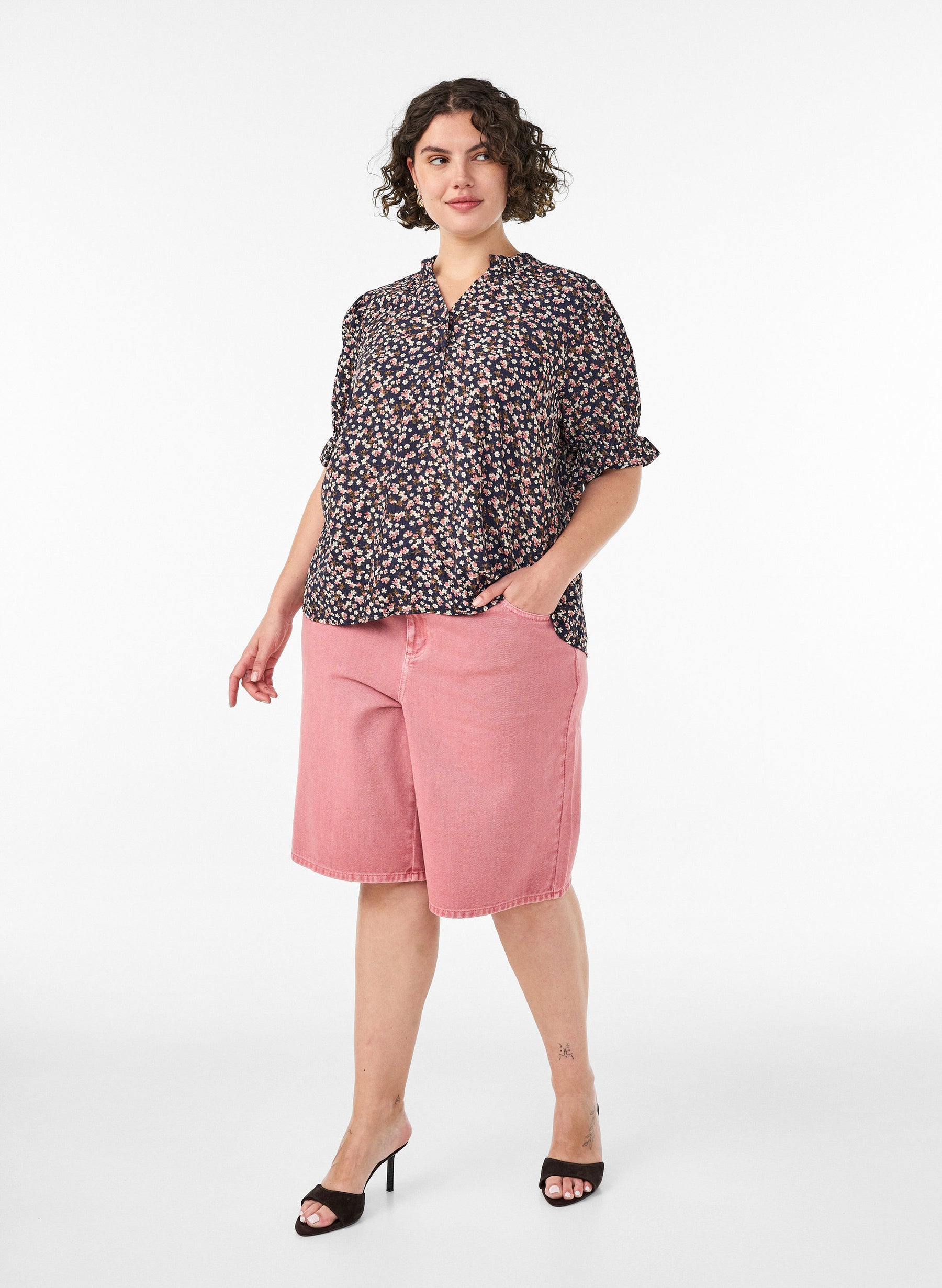 Zizzi Sia Blouse in Navy Flower 