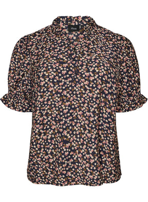 Zizzi Sia Blouse in Navy Flower 