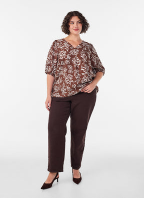 Zizzi Stina Blouse in Brown Flower 