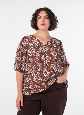 Zizzi Stina Blouse in Brown Flower 