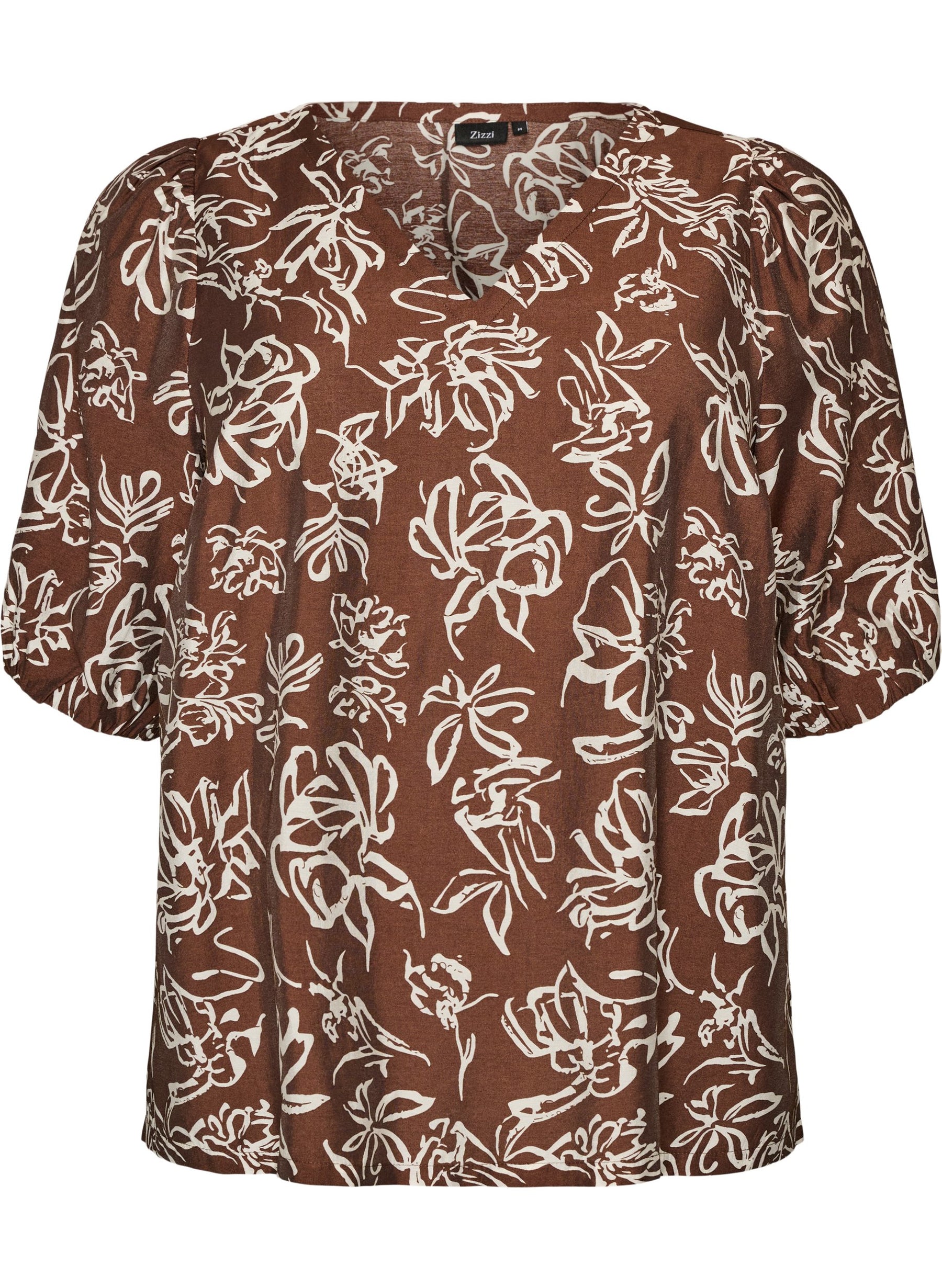 Zizzi Stina Blouse in Brown Flower 