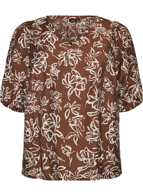 Zizzi Stina Blouse in Brown Flower 