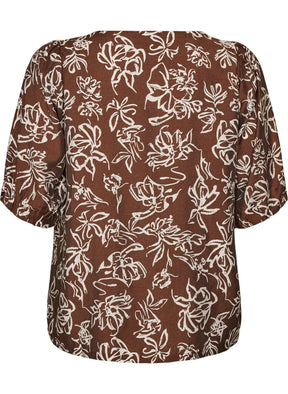 Zizzi Stina Blouse in Brown Flower 