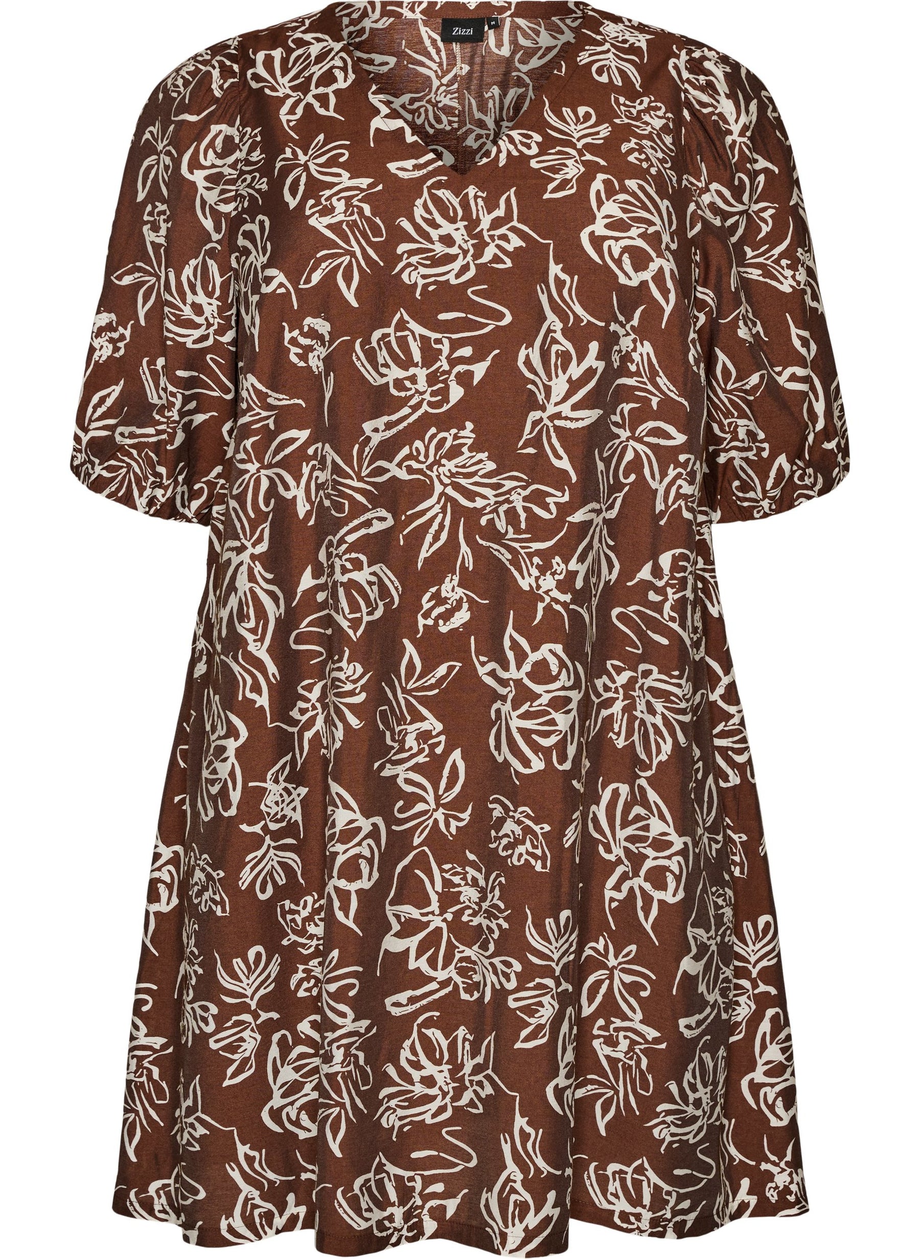 Zizzi Stina Dress in Brown Flower 