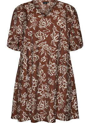 Zizzi Stina Dress in Brown Flower 