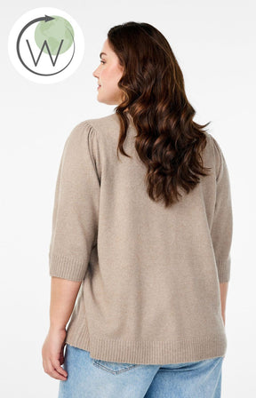 Zizzi Sunny Floral Knit Top in Taupe