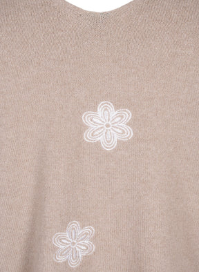 Zizzi Sunny Floral Knit Top in Taupe