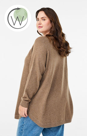 Zizzi Sunny Side Button Jumper in Taupe