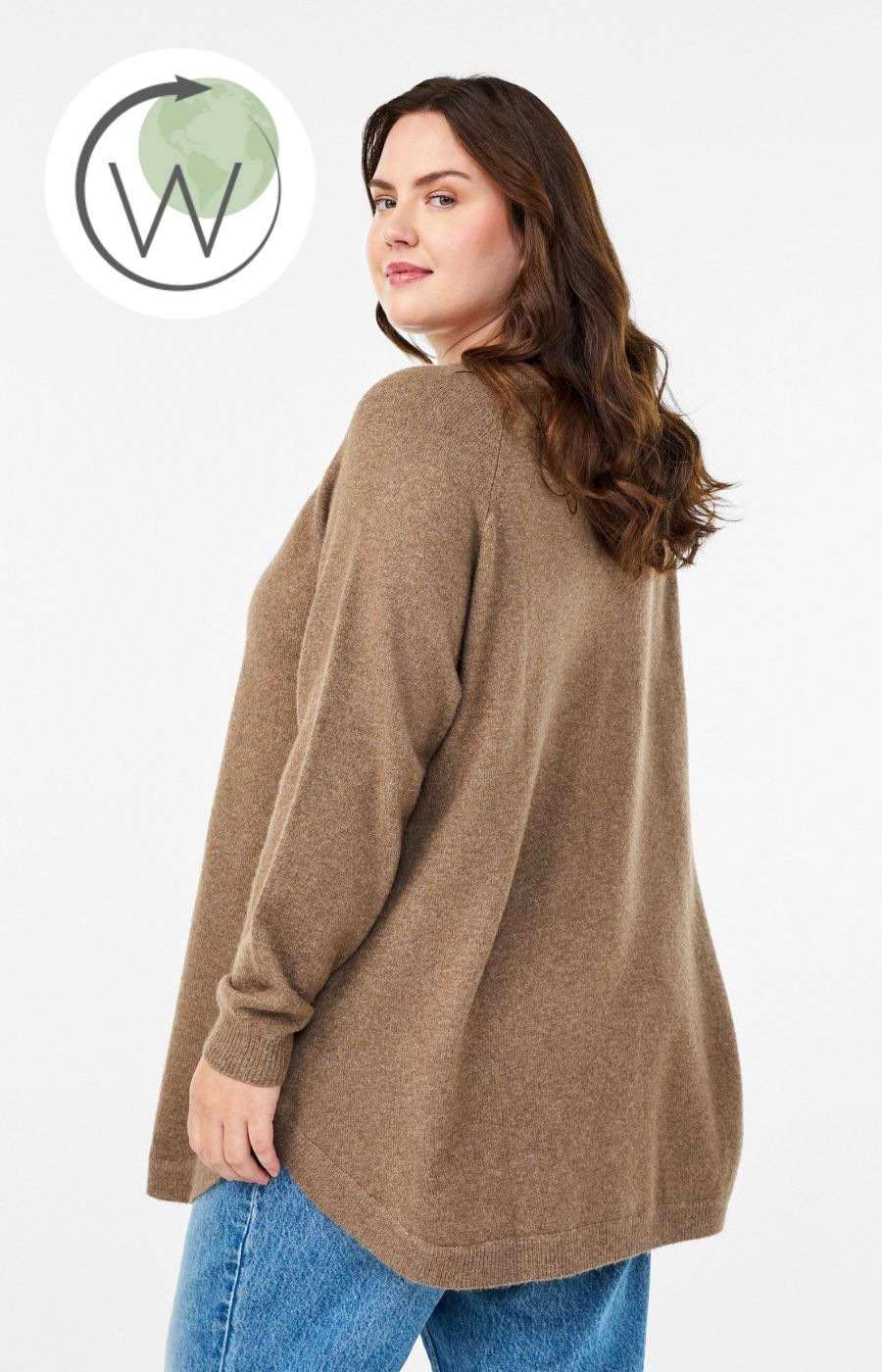 Zizzi Sunny Side Button Jumper in Taupe