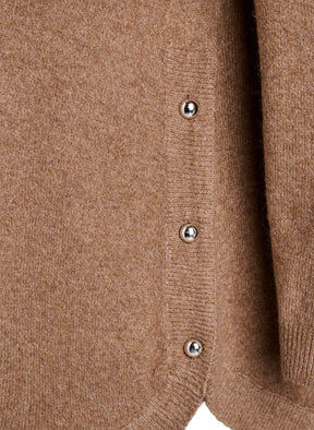 Zizzi Sunny Side Button Jumper in Taupe