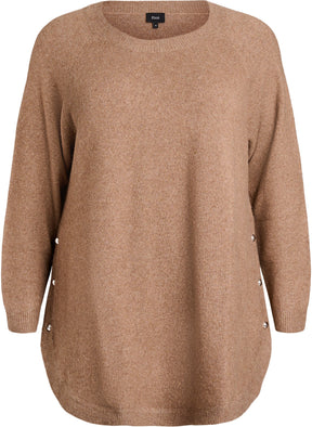 Zizzi Sunny Side Button Jumper in Taupe