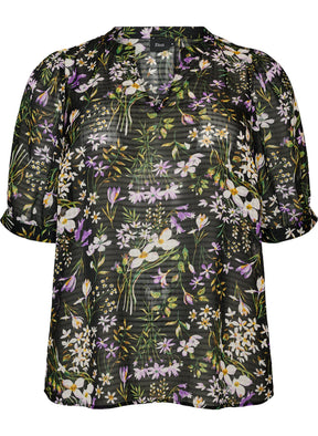 Zizzi Taru Blouse in Black Flower 