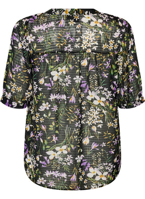 Zizzi Taru Blouse in Black Flower 