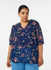Zizzi Taru Blouse in Navy Blue Flower 