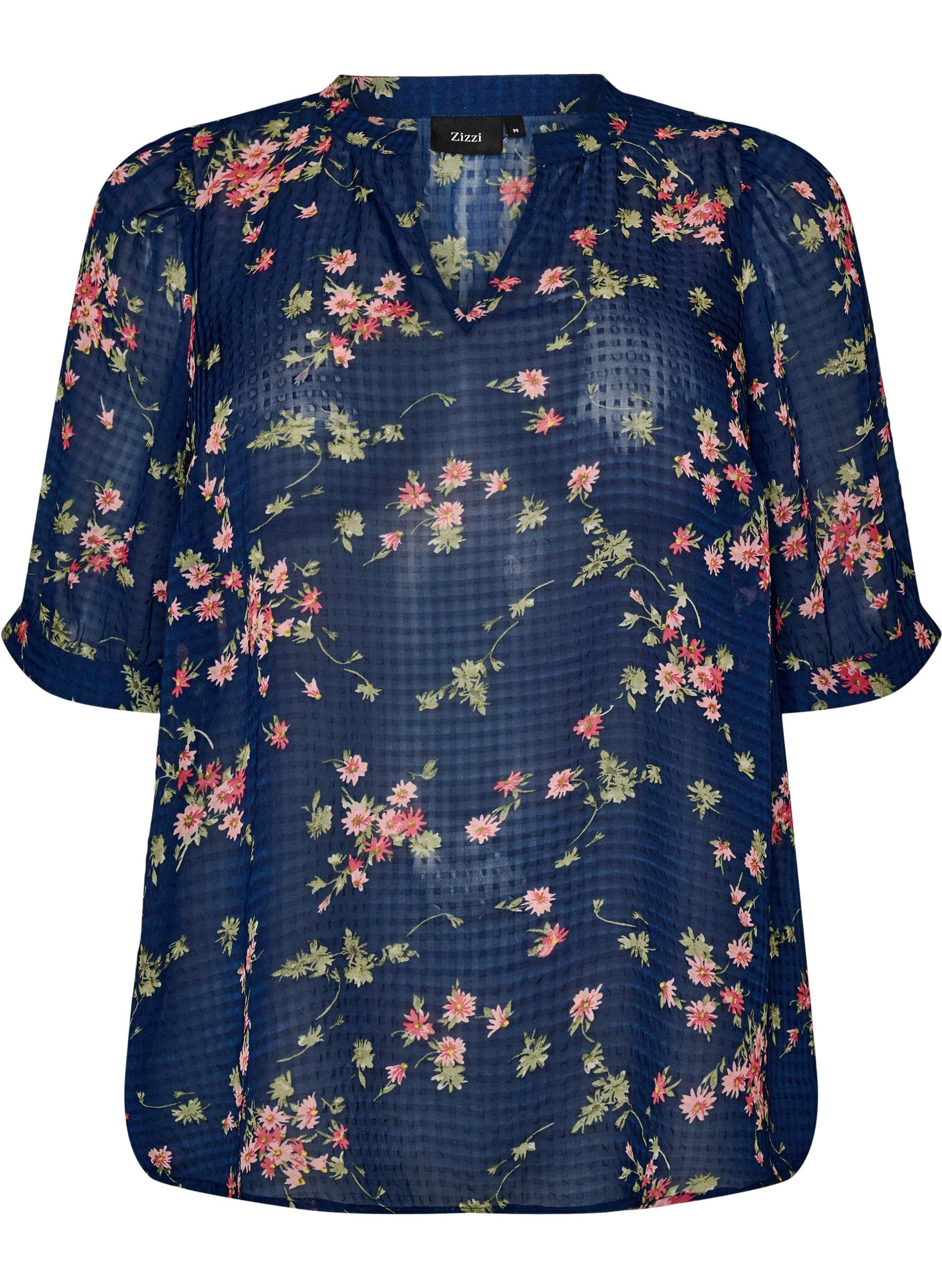 Zizzi Taru Blouse in Navy Blue Flower 