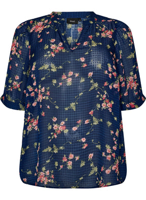 Zizzi Taru Blouse in Navy Blue Flower 