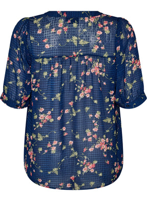 Zizzi Taru Blouse in Navy Blue Flower 