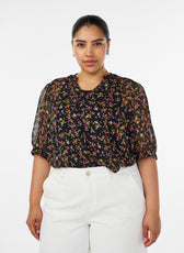 Zizzi Taru Blouse in Pink Ditsy Flower 