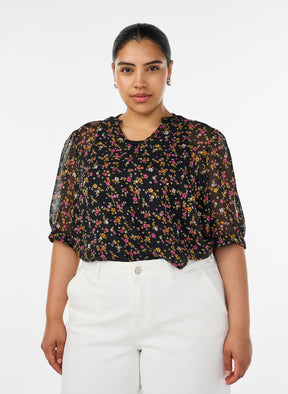 Zizzi Taru Blouse in Pink Ditsy Flower 