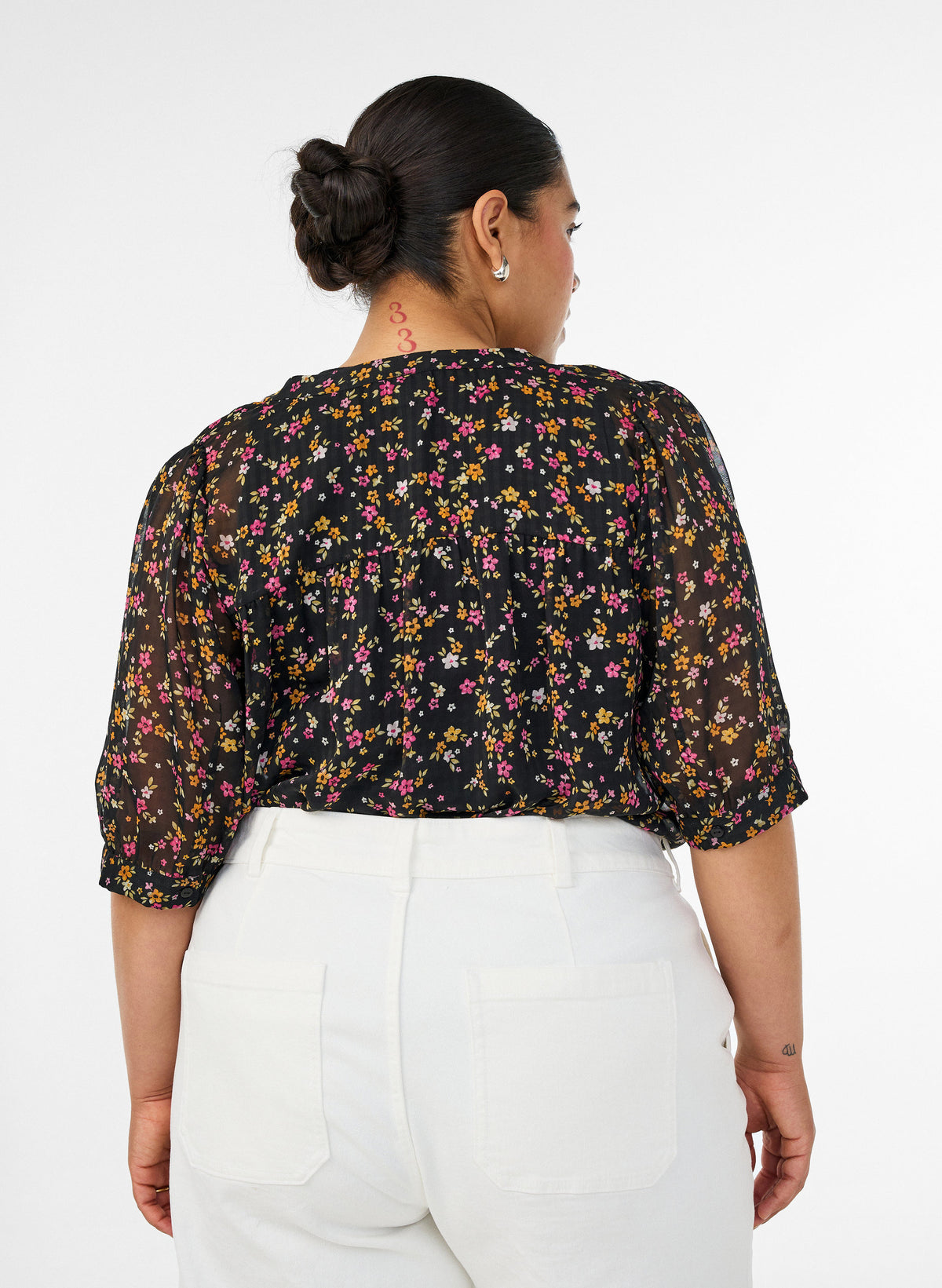 Zizzi Taru Blouse in Pink Ditsy Flower 