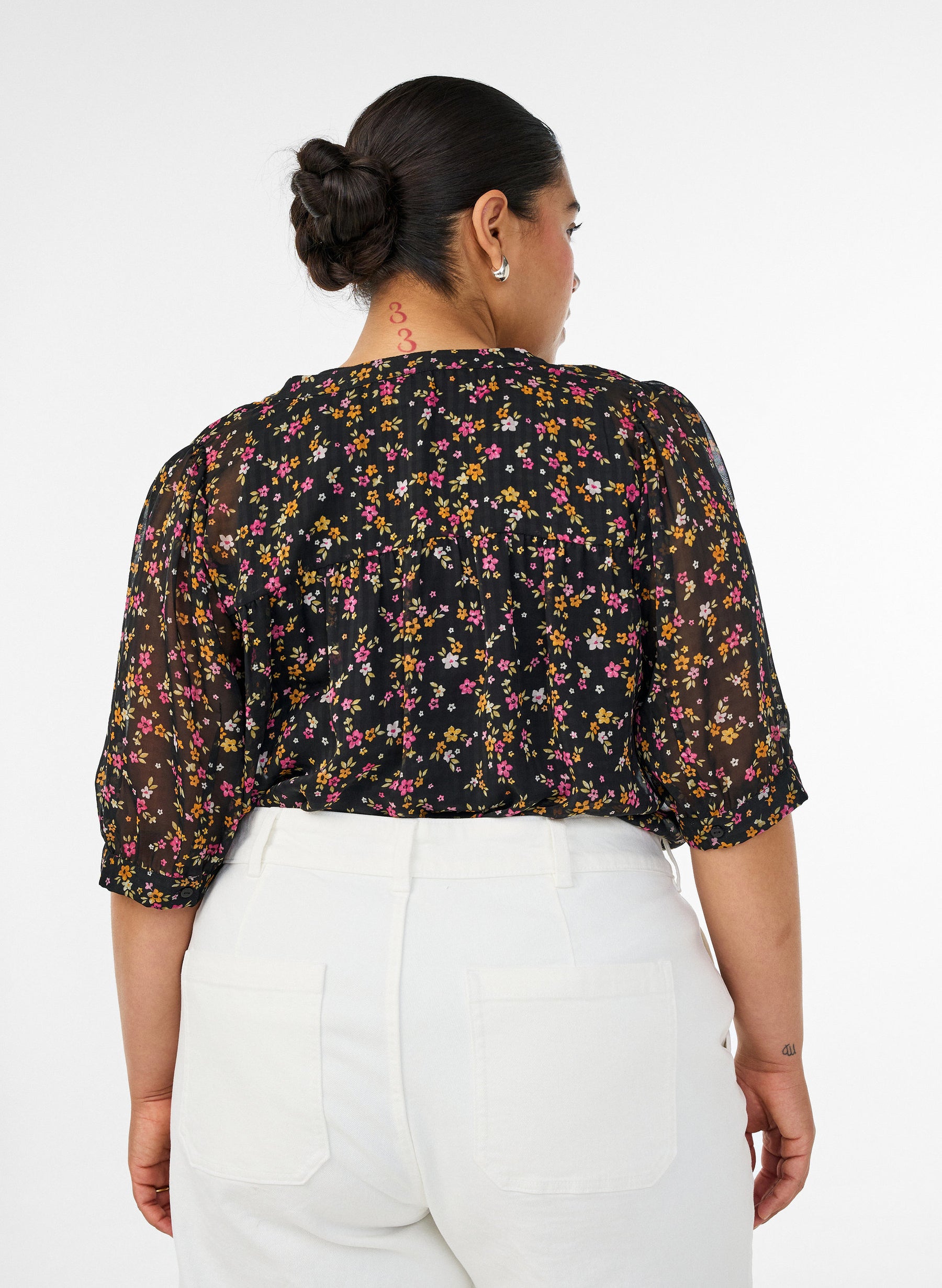 Zizzi Taru Blouse in Pink Ditsy Flower 
