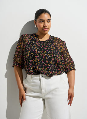 Zizzi Taru Blouse in Pink Ditsy Flower 