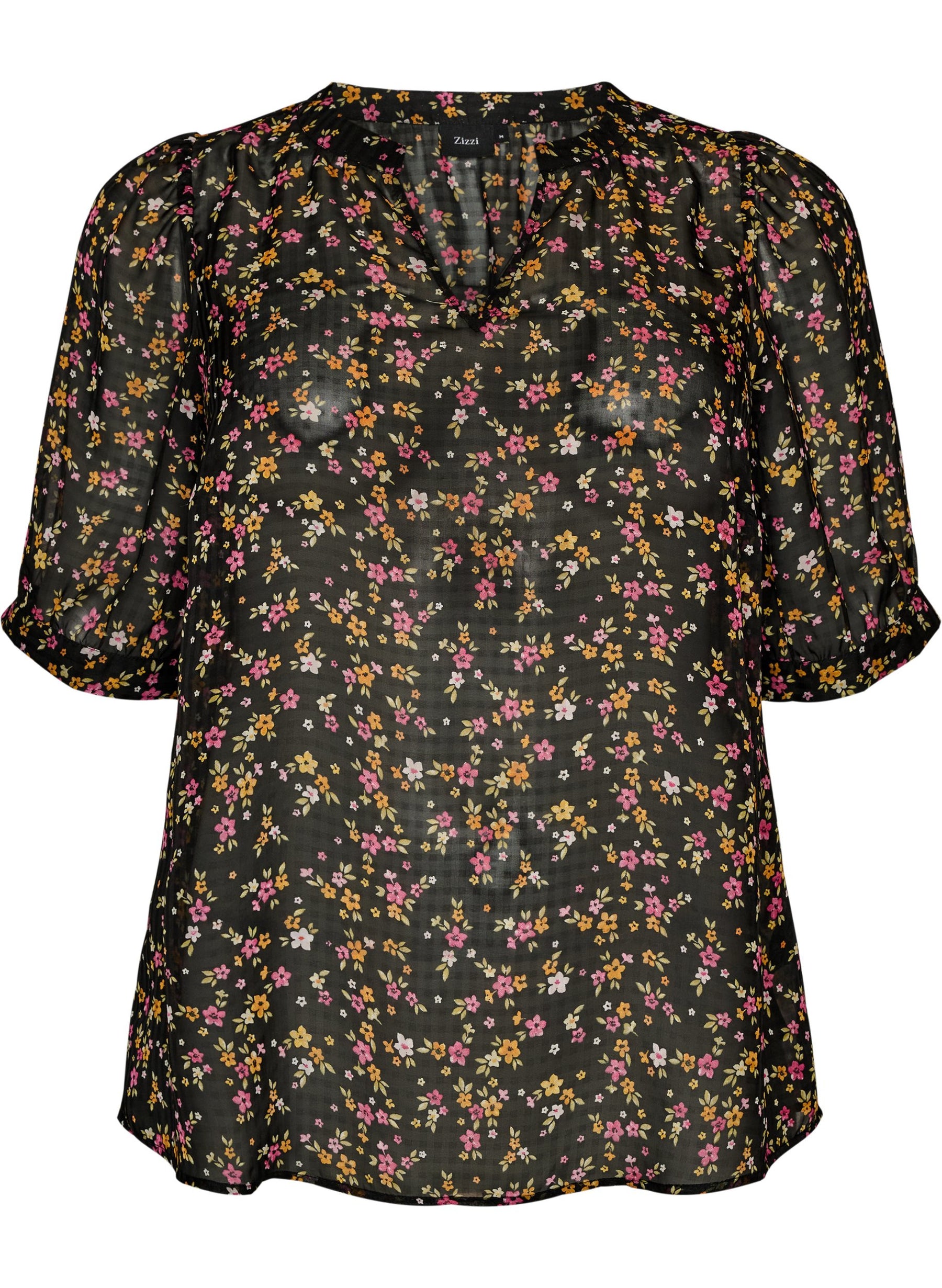 Zizzi Taru Blouse in Pink Ditsy Flower 
