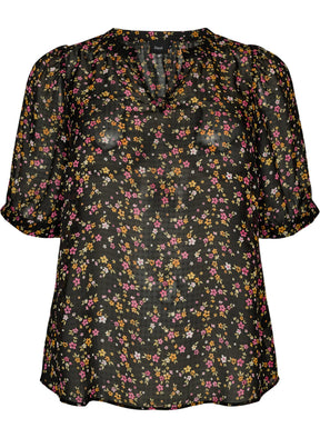 Zizzi Taru Blouse in Pink Ditsy Flower 