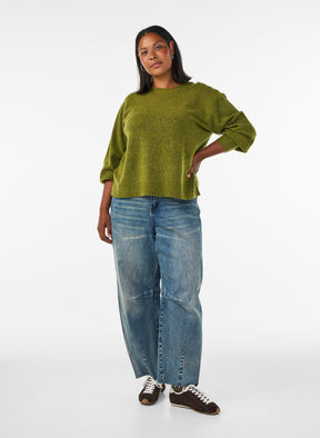 Zizzi Vista Button Shoulder Jumper in Green 