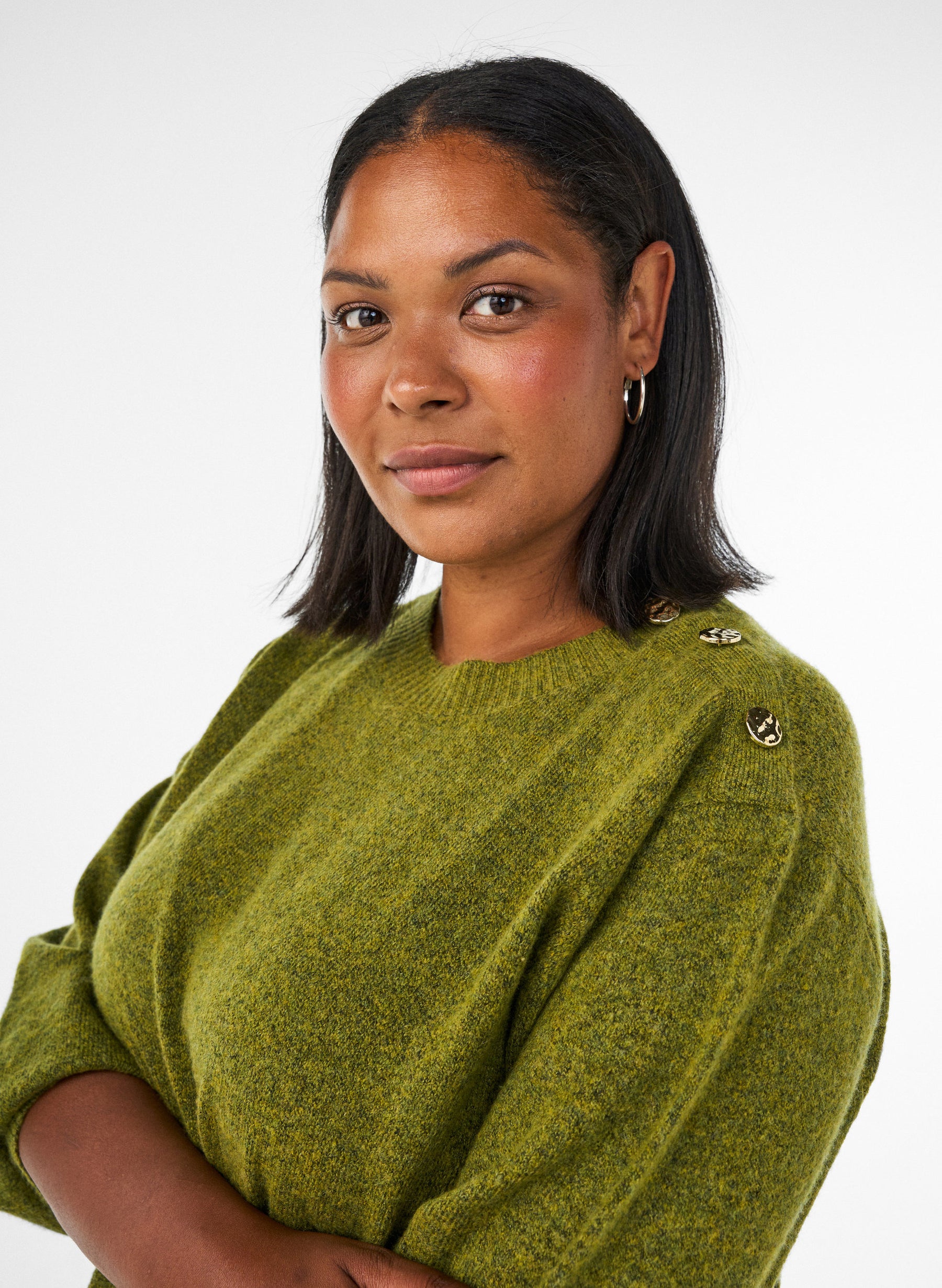 Zizzi Vista Button Shoulder Jumper in Green 