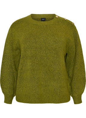 Zizzi Vista Button Shoulder Jumper in Green 