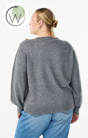 Zizzi Vista Button Shoulder Jumper in Grey