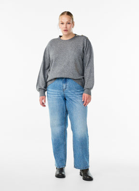 Zizzi Vista Button Shoulder Jumper in Grey