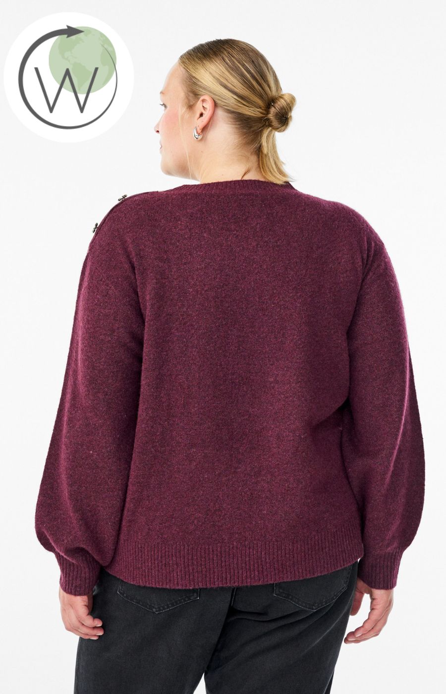 Zizzi Vista Button Shoulder Jumper in Wine