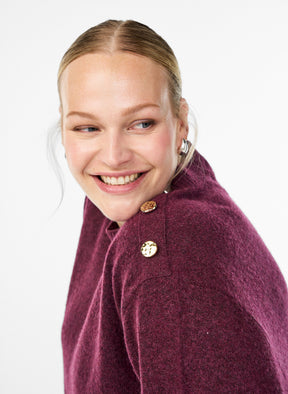 Zizzi Vista Button Shoulder Jumper in Wine