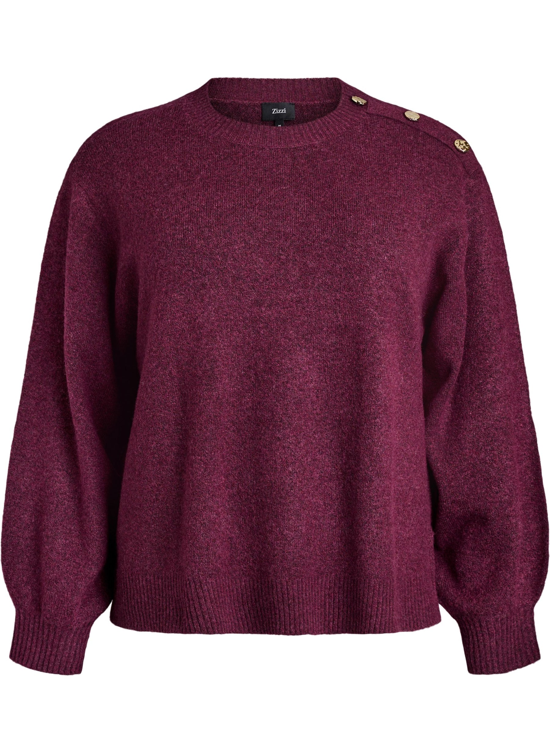 Zizzi Vista Button Shoulder Jumper in Wine
