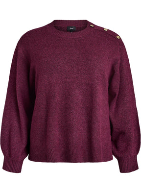 Zizzi Vista Button Shoulder Jumper in Wine
