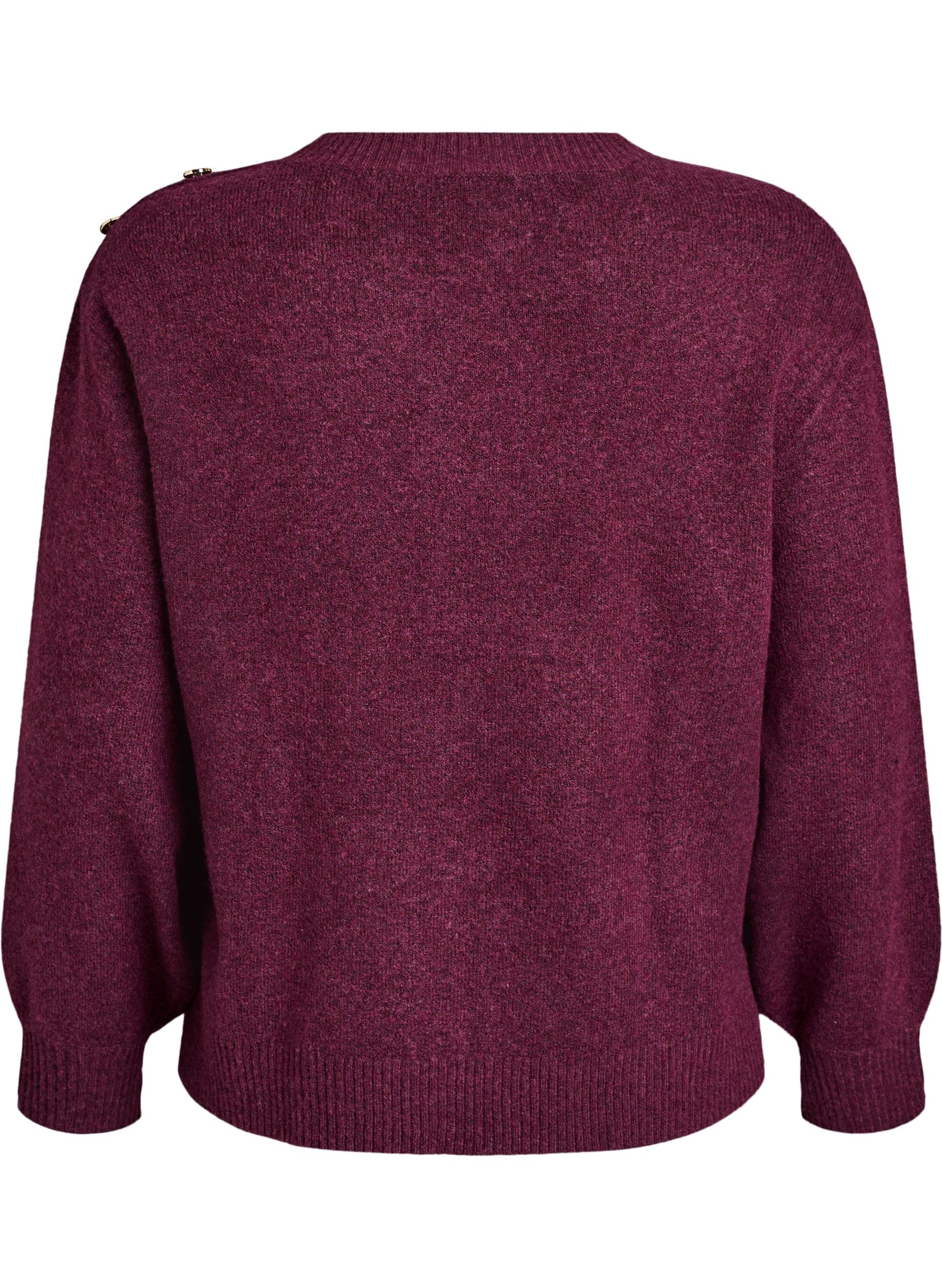 Zizzi Vista Button Shoulder Jumper in Wine