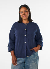 Zizzi Vista Gold Button Cardigan in Navy 