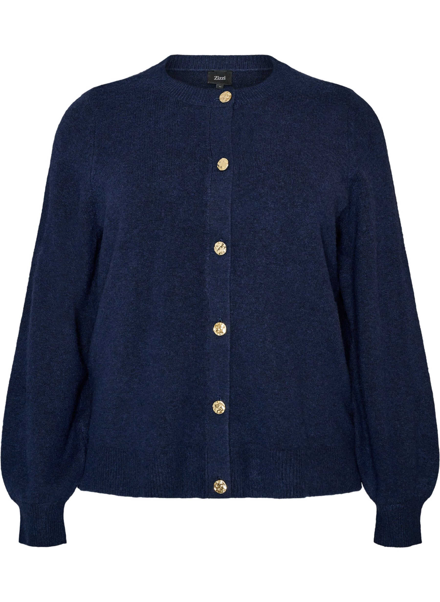 Zizzi Vista Gold Button Cardigan in Navy 