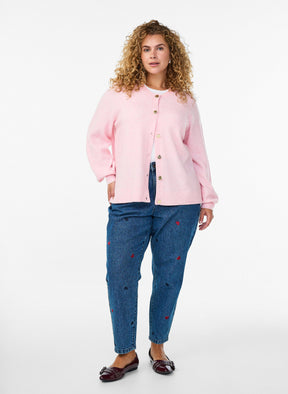 Zizzi Vista Gold Button Cardigan in Pink 