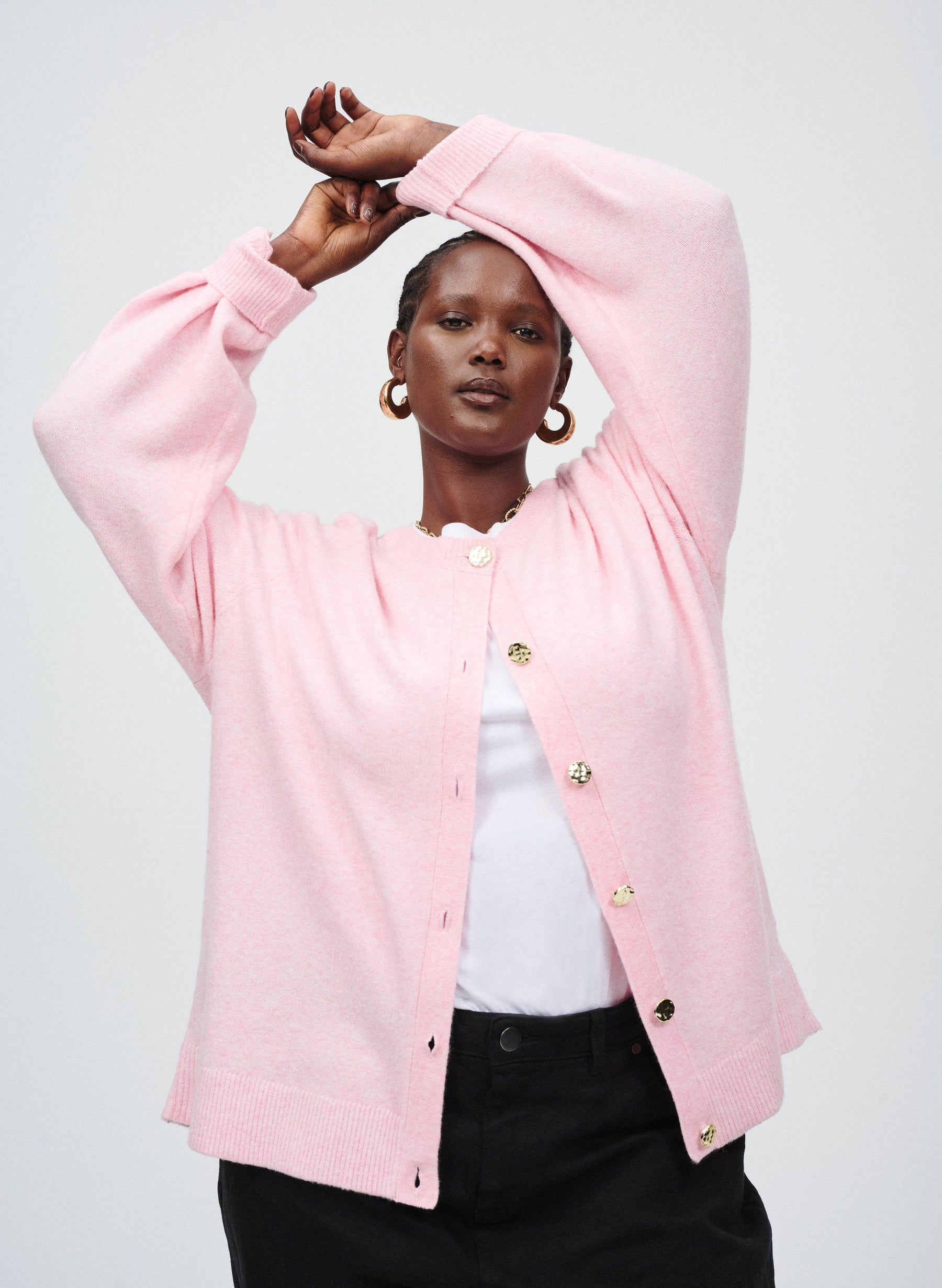 Zizzi Vista Gold Button Cardigan in Pink 
