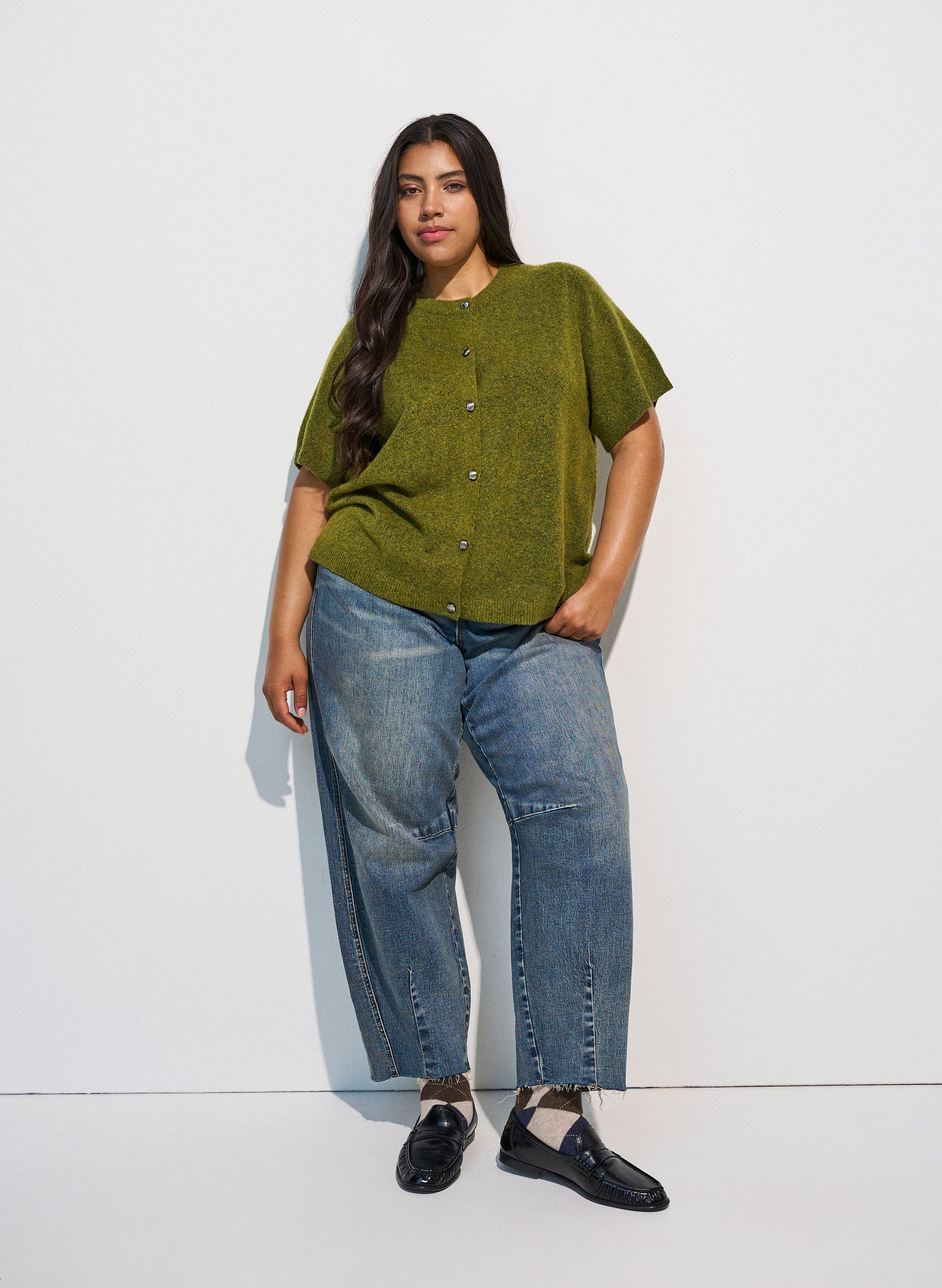 Zizzi Vista Short Sleeve Cardigan in Green 