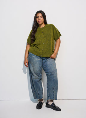 Zizzi Vista Short Sleeve Cardigan in Green 