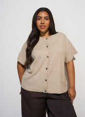 Zizzi Vista Short Sleeve Cardigan in Taupe 